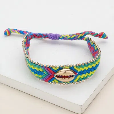 Fashnzfab Metal Puka Shell Pointed Aztec Pattern Threaded Adjustable Cinch Pull Tie Bracelet Green, Multi