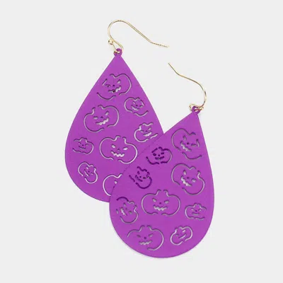 Fashnzfab Metal Pumpkin Cutout Teardrop Dangle Earrings - Purple