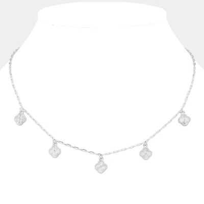 Fashnzfab Metal Quatrefoil Charm Station Necklace In Metallic