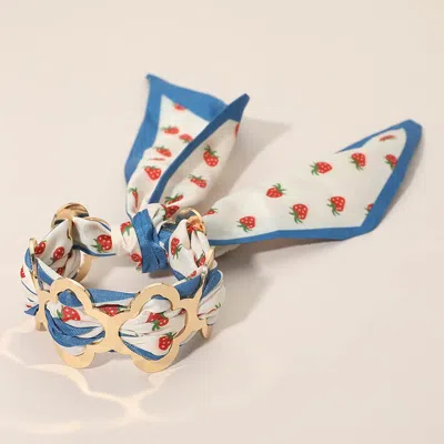 Fashnzfab Metal Quatrefoil Ring Patterned Fabric Fabric Scarf Adjustable Bracelet In Multi
