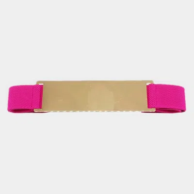 Fashnzfab Metal Rectangle Accented Elastic Belt In Pink