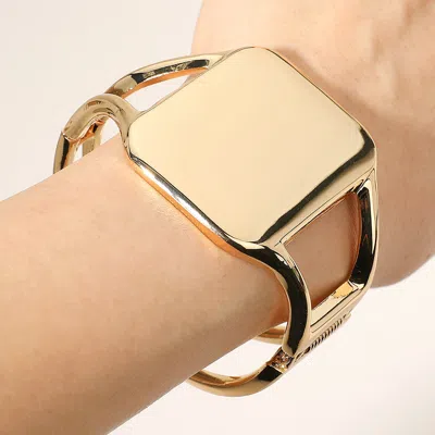 Fashnzfab Metal Rectangle Plated Hinged Bangle Bracelet Gold