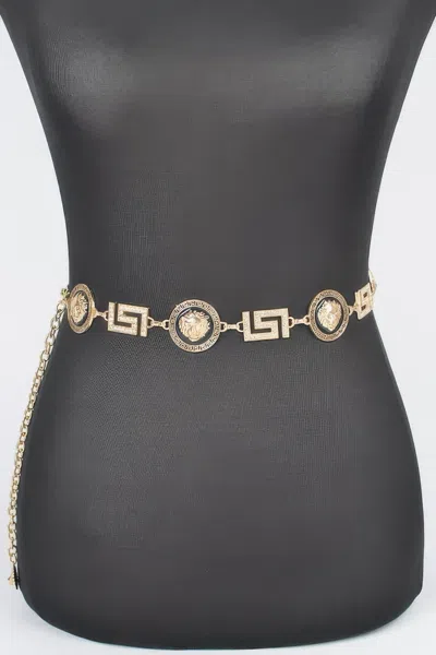 Fashnzfab Metal Rhinestone Plus Size Chain Belt In Gold