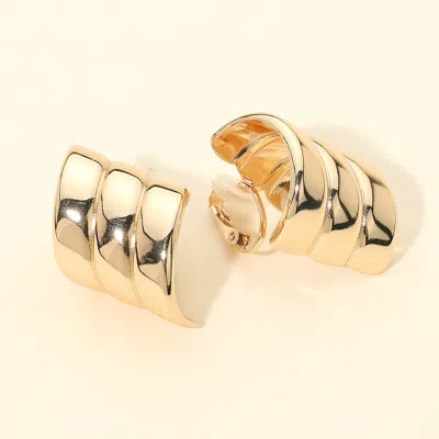 Fashnzfab Metal Ribbed Clip On Earrings In Gold
