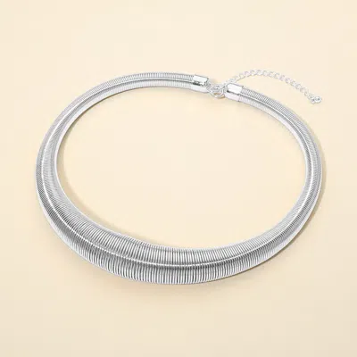 Fashnzfab Metal Ribbed Coil Collar Statement Necklace In Silver