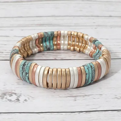 Fashnzfab Metal Ribbed Stretch Bracelet In Gold