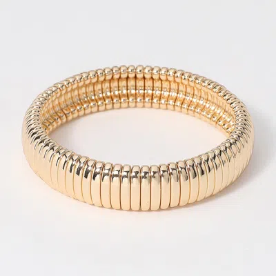 Fashnzfab Metal Ribbed Stretch Bracelet In Gold