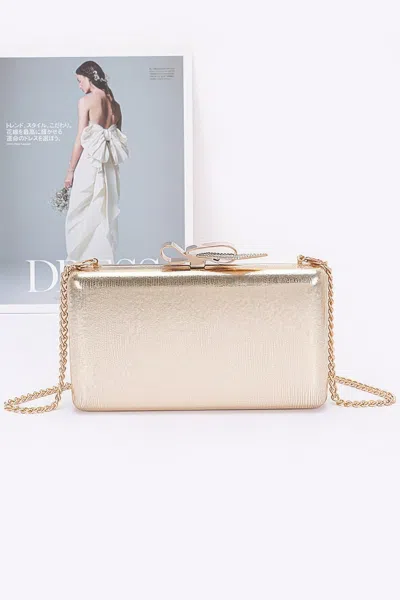Fashnzfab Metal Ribbon Top Case Clutch In Gold