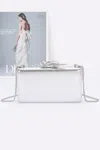 Fashnzfab Metal Ribbon Top Case Clutch In White
