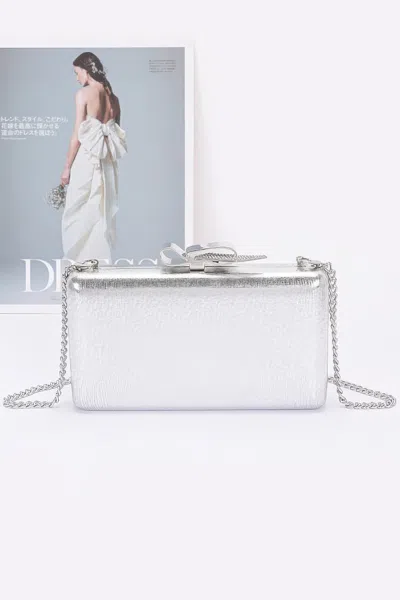 Fashnzfab Metal Ribbon Top Case Clutch In White
