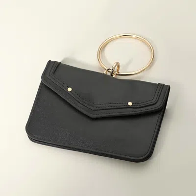 Fashnzfab Metal Ring Handle Faux Leather Mini Envelope Clutch Bag / Crossbody Bag In Black