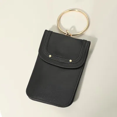 Fashnzfab Metal Ring Handle Faux Leather Mini Phone Pouch Clutch Bag / Crossbody Bag In Black
