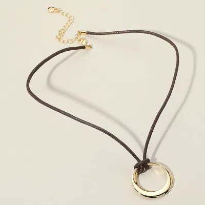 Fashnzfab Metal Ring Pendant Faux Leather Cord Necklace In Multi