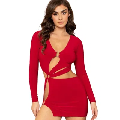 Fashnzfab Metal Ring With Cutout Detailed Mini Dress In Red