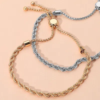 Fashnzfab Metal Rope Adjustable Cinch Pull Tie Bracelet Gold