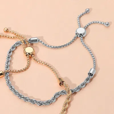 Fashnzfab Metal Rope Adjustable Cinch Pull Tie Bracelet Rhodium In Gold
