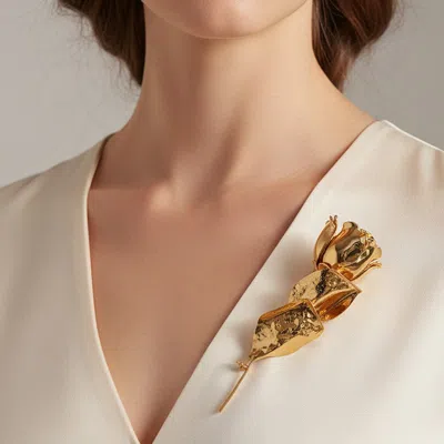 Fashnzfab Metal Rose Stem Pin Brooch In Gold
