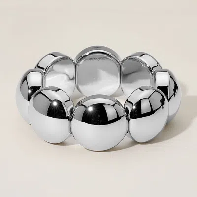 Fashnzfab Metal Round Dome Beaded Stretch Bracelet Rhodium In Multi