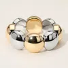 Fashnzfab Metal Round Dome Beaded Stretch Bracelet Two Tone In Metallic