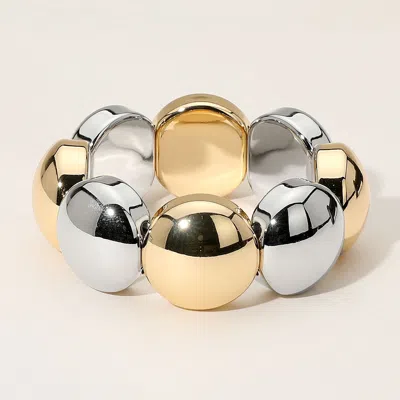 Fashnzfab Metal Round Dome Beaded Stretch Bracelet Two Tone In Metallic