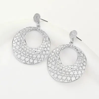 Fashnzfab Metal Round Filigree Dangle Earrings - Rhodium In Silver