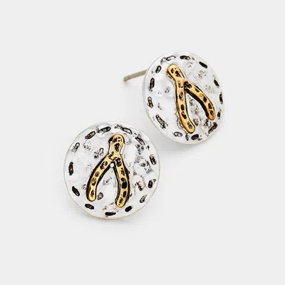 Fashnzfab Metal Round Wishbone Stud Earrings In Multi