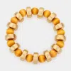 Fashnzfab Metal Round Wood Ball Stretch Bracelet Brown In Gold