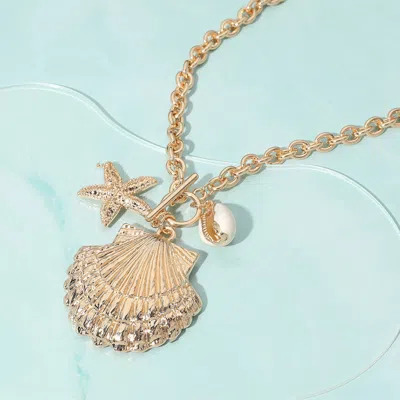 Fashnzfab Metal Sea Shell Starfish Charm Pendant Necklace - Gold