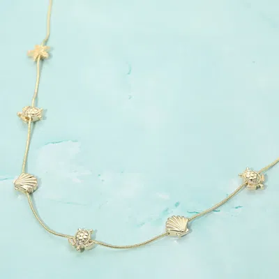 Fashnzfab Metal Sea Turtle Hell Starfish Charm Link Necklace In Gold