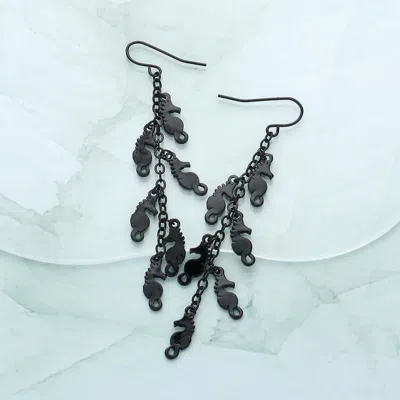 Fashnzfab Metal Seahorse Cluster Vine Dangle Earrings In Black