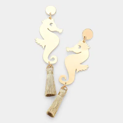 Fashnzfab Metal Seahorse Triple Tassel Drop Earrings In Gold