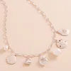 Fashnzfab Metal Seashell Sand Dollar Pearl Starfish Charm Station Necklace In Silver