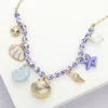 Fashnzfab Metal Shell Locket Puka Shell Ceramic Starfish Sealife Charm Station Ceramic Ball Beaded Necklace In Gold
