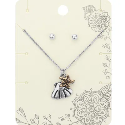 Fashnzfab Metal Shell Starfish Pendant Necklace In Gray