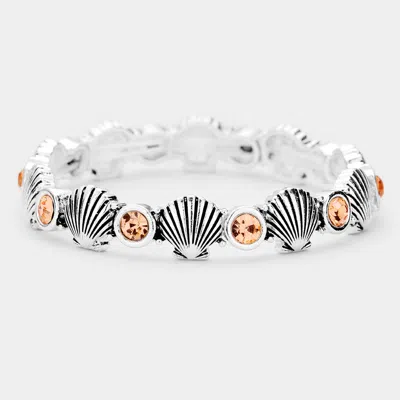 Fashnzfab Metal Shell Stone Embellished Stretch Bracelet Peach In Pink