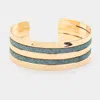 Fashnzfab Metal Shiny Stripe Detail Cuff Bracelet Blue, Teal In Gray