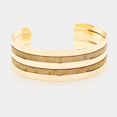 Fashnzfab Metal Shiny Stripe Detail Cuff Bracelet Gold