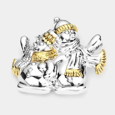 Fashnzfab Metal Snowman Pin Brooch / Pendant 1.8" X 1.7" In Multi
