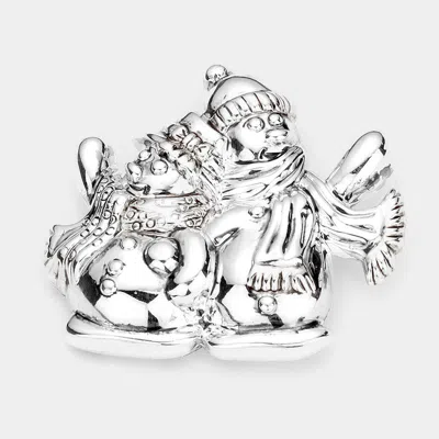 Fashnzfab Metal Snowman Pin Brooch / Pendant 1.8" X 1.7" In Silver