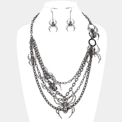 Fashnzfab Metal Spider Accented Multi Layered Bib Necklace In Silver