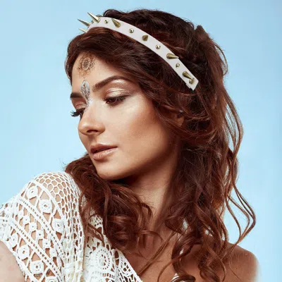 Fashnzfab Metal Spike Studded Faux Leather Stretch Headband In Multi