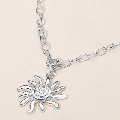 Fashnzfab Metal Spiral Sun Pendant Paperclip Chain Necklace - Silver
