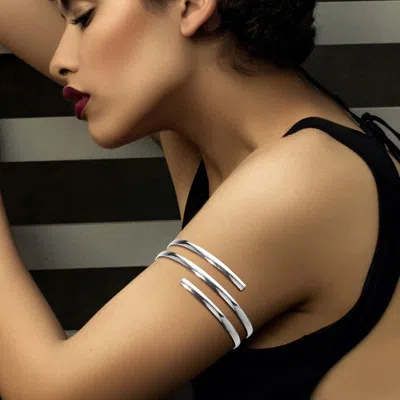 Fashnzfab Metal Split Adjustable Arm Cuff Bracelet In Metallic