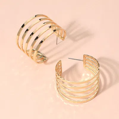 Fashnzfab Metal Split Cage Hoop Earrings In Gold