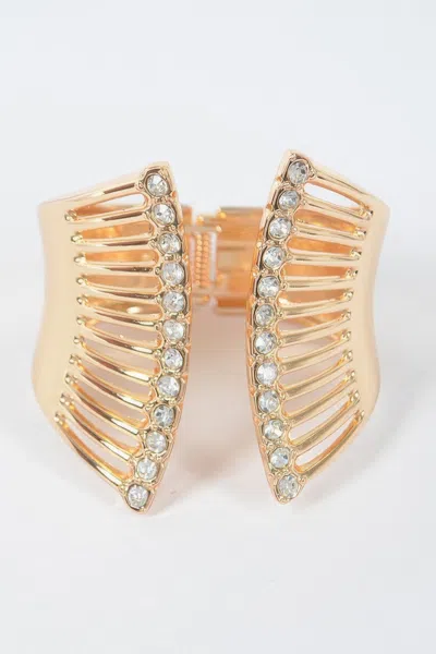 Fashnzfab Metal Spring Hinge Cuff Bracelet In Gold