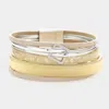 Fashnzfab Metal Square Pointed Faux Leather Snake Chain Magnetic Bracelet Beige In Sand