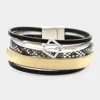 Fashnzfab Metal Square Pointed Faux Leather Snake Chain Magnetic Bracelet Black In Black