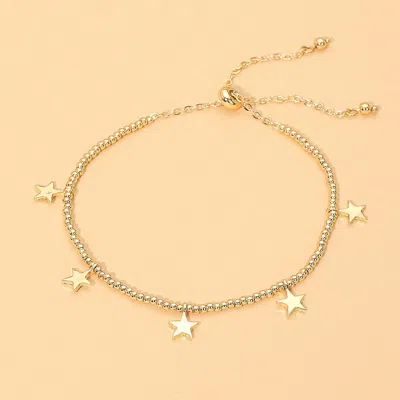 Fashnzfab Metal Star Charm Beaded Adjustable Cinch Pull Tie Bracelets In Gold