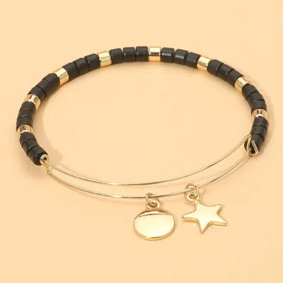 Fashnzfab Metal Star Disc Charm Beaded Bangle Bracelet In Multi