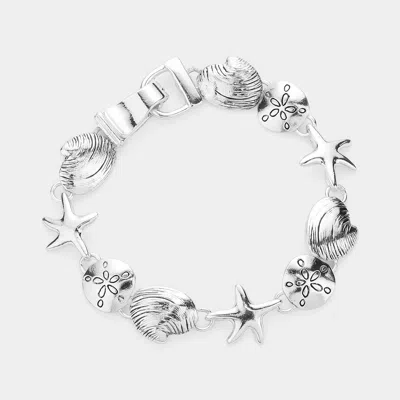 Fashnzfab Metal Starfish & Sand Dollar Link Magnetic Bracelet Antique Silver In Multi